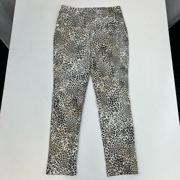 Chicos Womens Cropped Pants Multicolor Leopard Pockets Pull On Stretch 4R - Picture 1 of 10